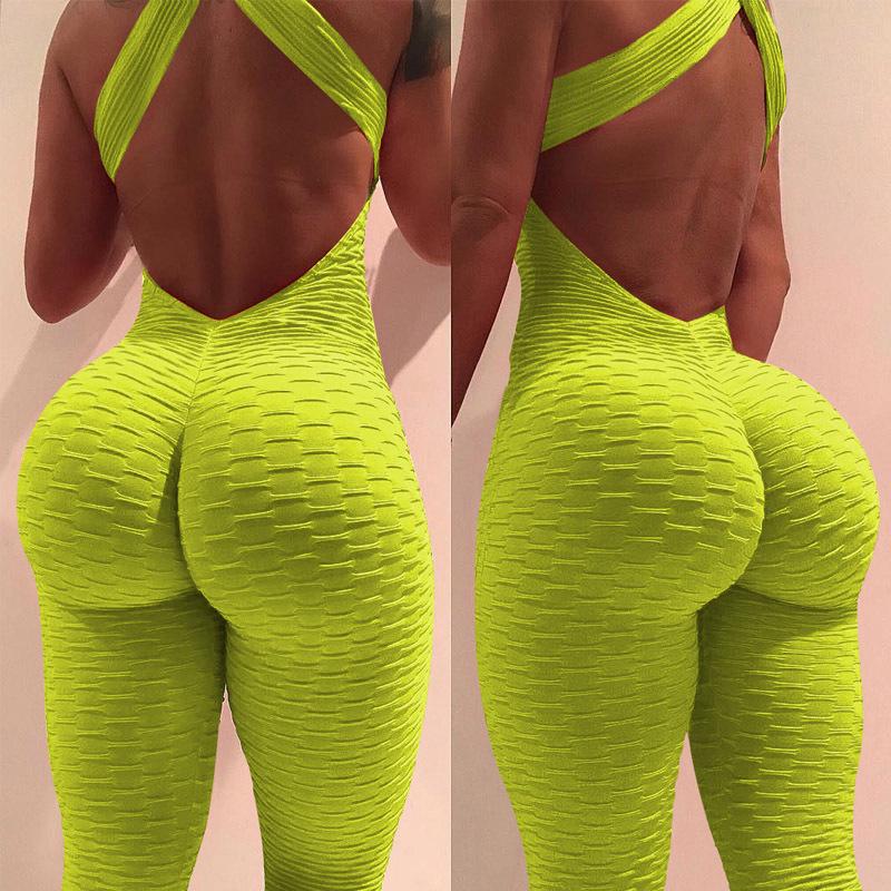 Tuta da palestra per yoga, fitness, senza maniche, con apertura sul retro, aderente, attillata, femminile, sexy