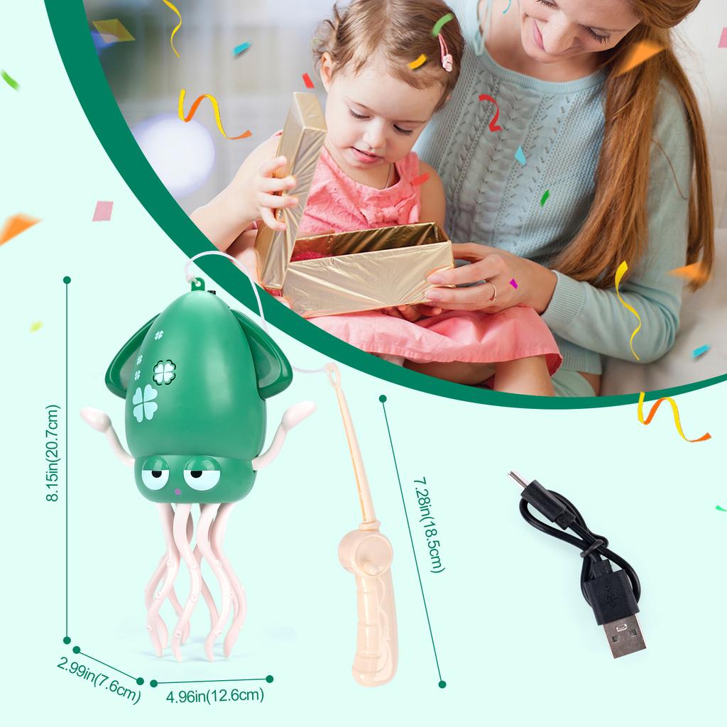 Dancing Squid Kids Electronic Pet Toys Induction Lying Flat Squid with Light&Music Interactive Development Toys Tummy Time Gifts