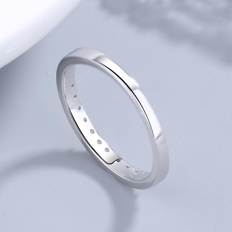 S925 Sterling Silver Korean Style Single Row Diamond Ring for Women Fashion and Fully-Jewelled All-Match Fashion