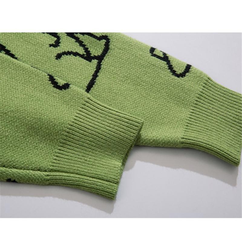 Pullover Herren Harajuku Mode Gestrickt Hip Hop Dinosaurier Cartoon Pullover Rundhals Oversize Lässig Paar Männliche Pullover