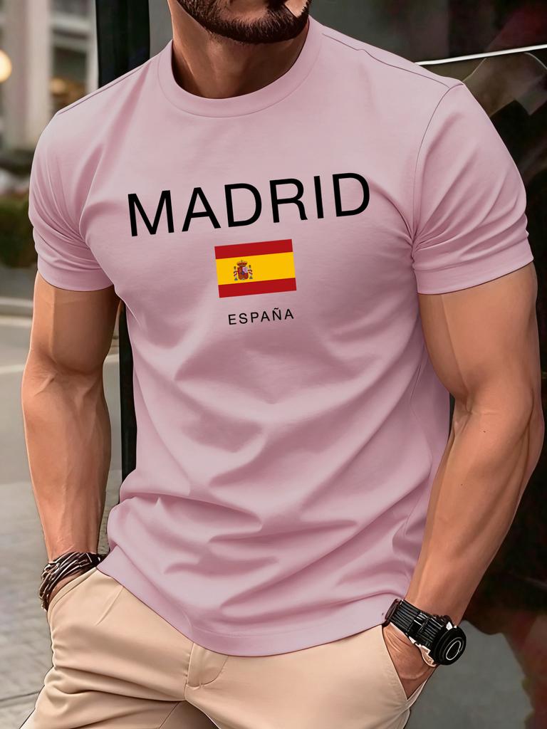 Madrid Spain Flag Design Mens TShirt Soft Loose ONeck T Shirts AllMatch Cotton Streetwear Unisex Summer Casual Short Sleeve