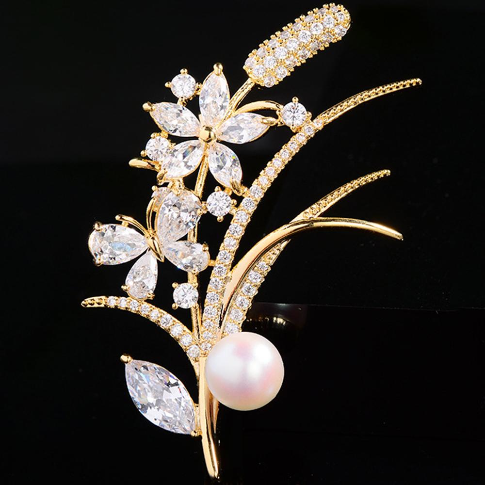 Crystal Flower Brooch Pin Rhinestone Wheat Ear Brooches Wedding Jewelry Gifts
