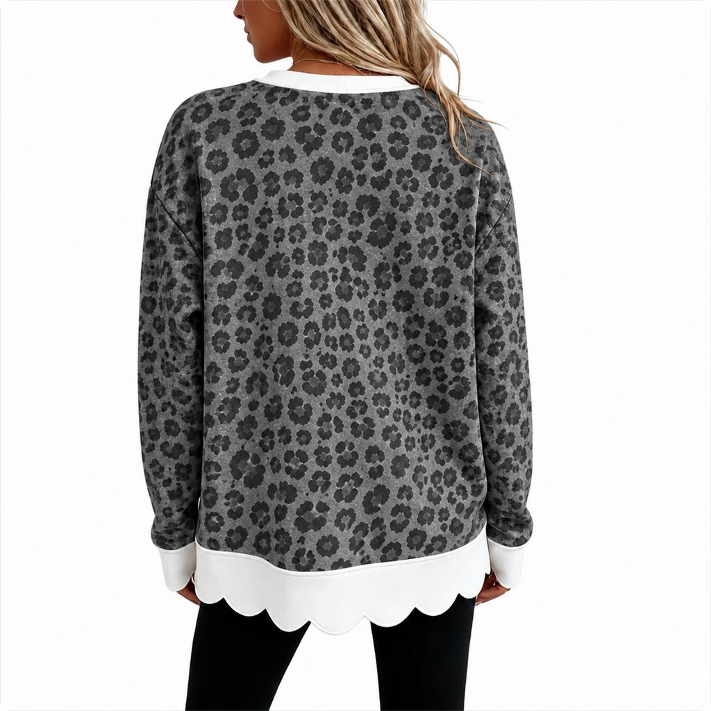 Women's Leopard Print Crewneck Sweatshirt Casual Relaxed Fit Pullover for Fall Winter Work