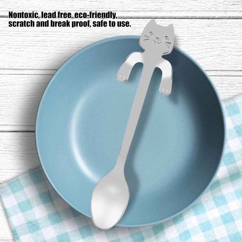 4Pcs Cat Shaped Mini Spoon Polished Table Spoon Cat Style Coffee Spoon Dessert Serving