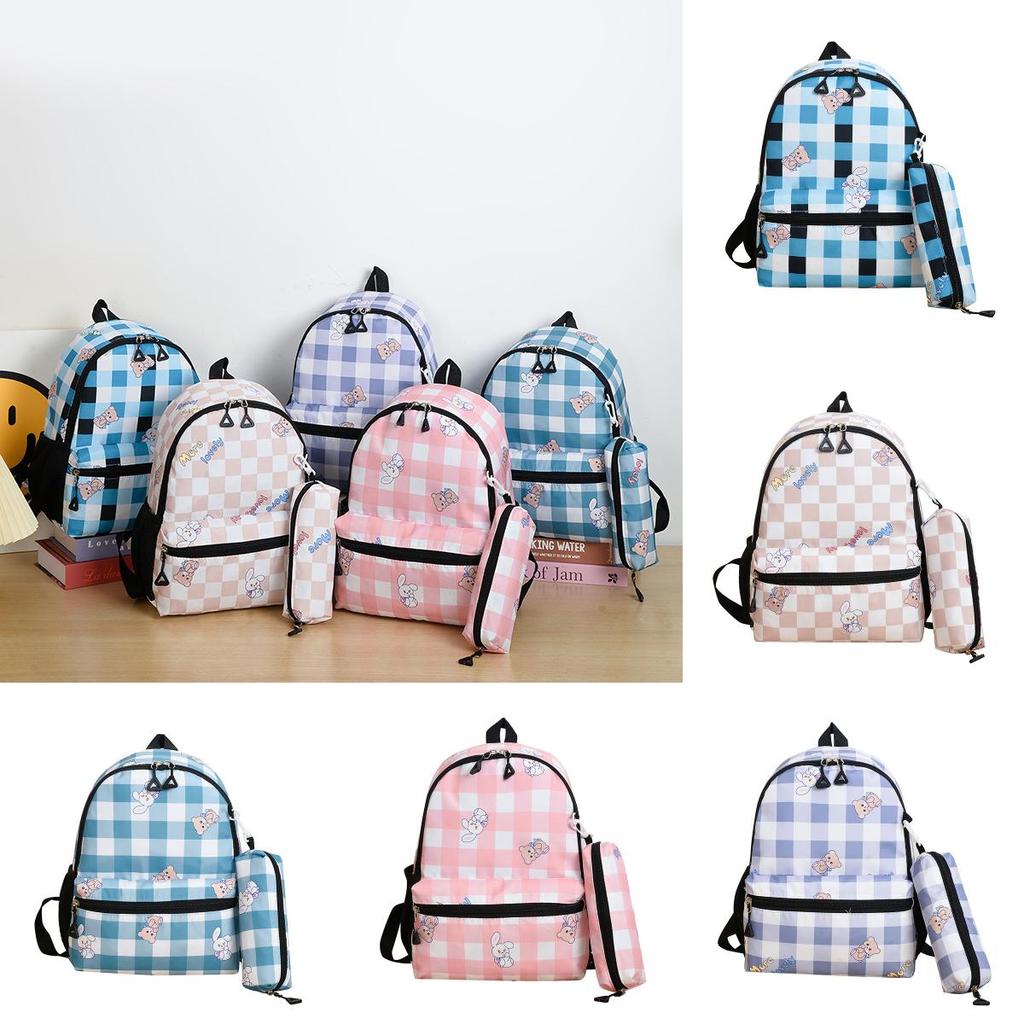 Kids Backpack For School And Outings With Cute Print And Grid Pattern In Durable Polyester Fabric