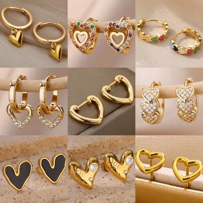Simple Zircon Love 18K Ear Buckle Women's Fashion Titanium Steel Stud Earrings High-end Temperament Earrings
