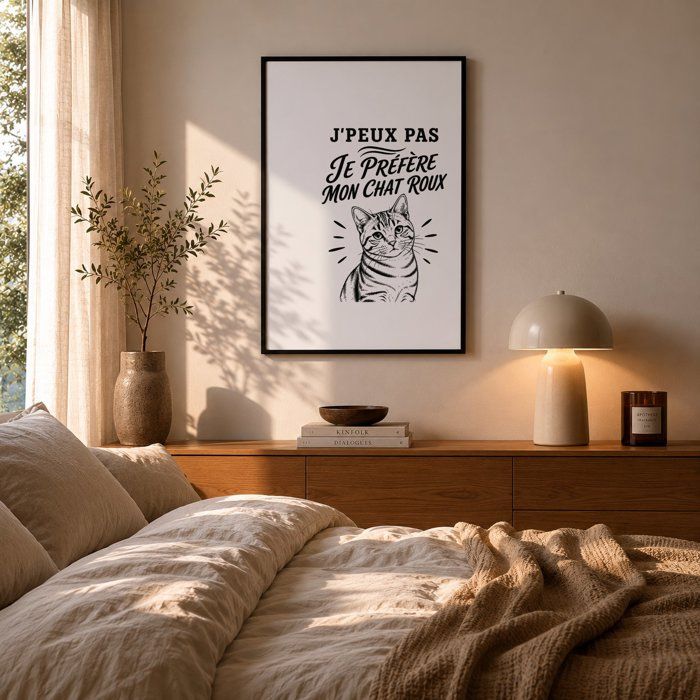 Poster J’peux pas je préfère mon Chat roux J'peux pas minimaliste | Affiche Papier Photo 310 g Finition Perlée Format Taille A4