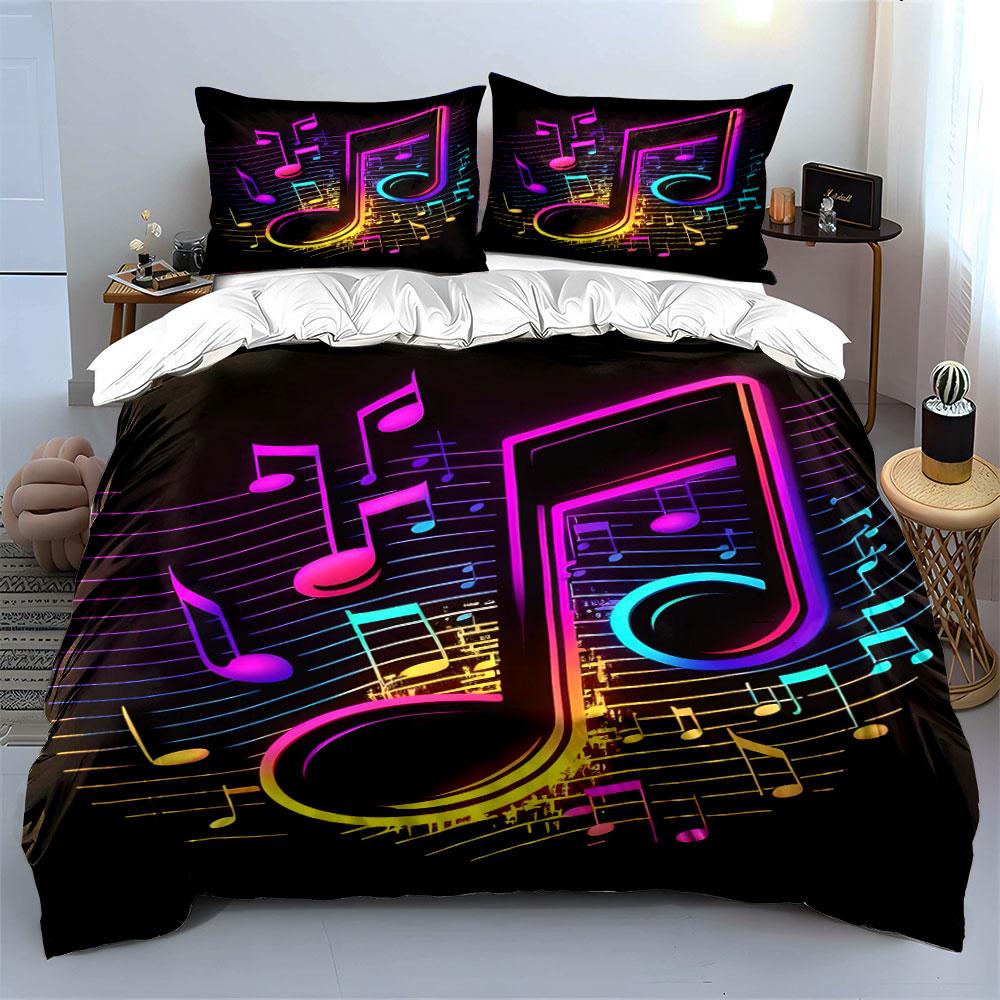 Colorful Musical Note Bedding Bedding Duvet Cover Set Duvet Cover Pillowcases (1 * Duvet Cover 2 * Pillowcases, without duvet insert)