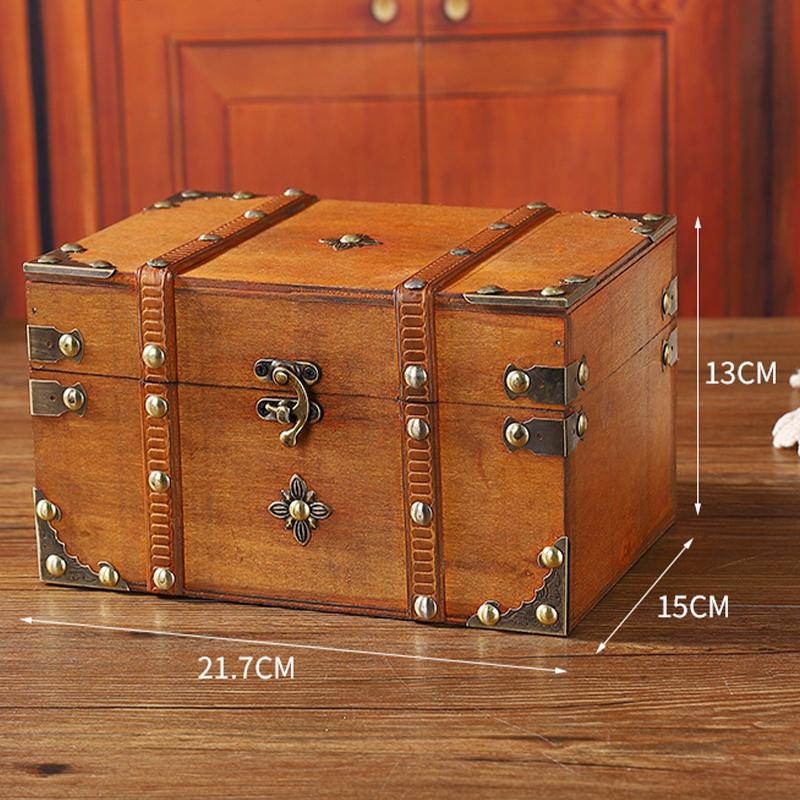 Retro Wooden Storage Box European Style Treasure Chest Piggy Bank Organizer Saving Box Case With Lock Photography Props