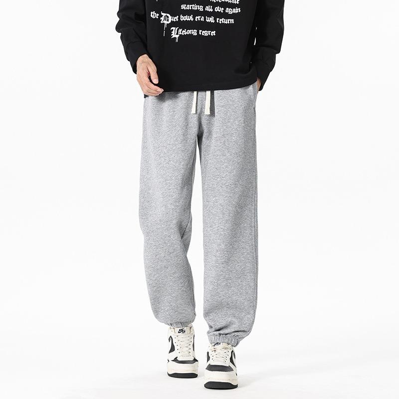Men's Gray Heather Drawstring Joggers - Oversized Casual Streetwear Sweatpants with Elastic Cuffs