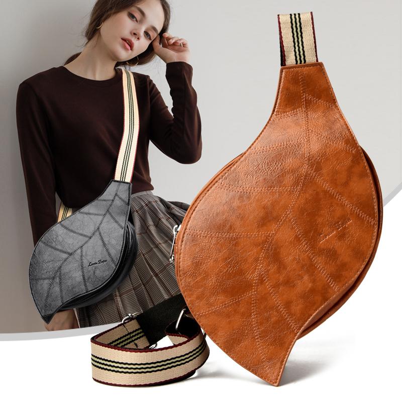 

Vintage Women s Waist Bag Wide Shoulder Strap Leaf Shape Crossbody Chest Bag