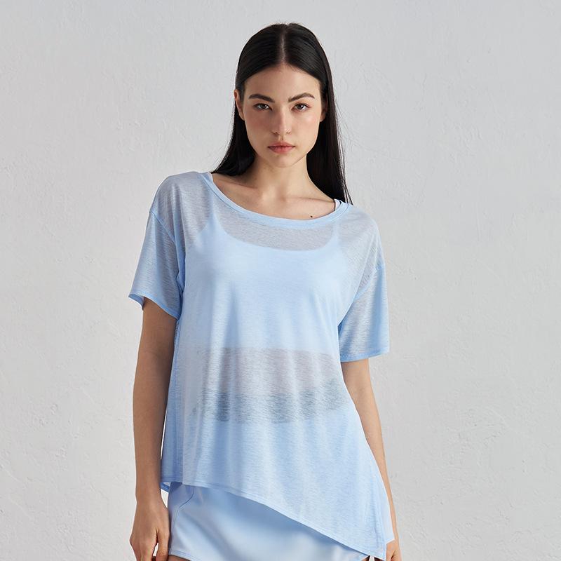 

Легкий бамбуковый топ для йоги: Ощущение обнаженности, Дышащий, Короткий рукав для фитнеса на открытом воздухе L/XL