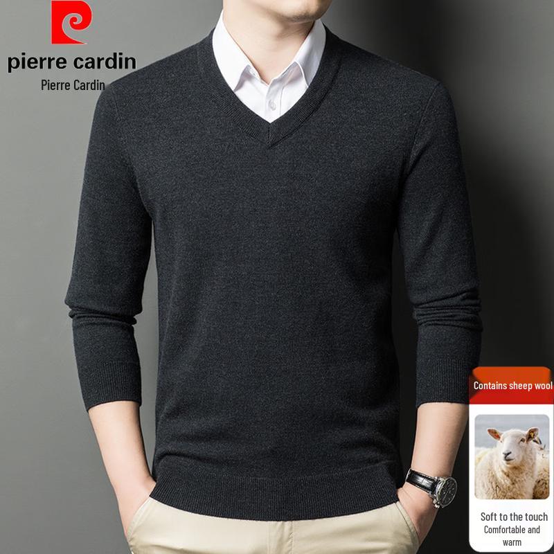 Pierre Cardin Men's Thickened V-Neck Wool Blend Knit Sweater