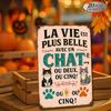 Metal Tin Sign French Cat Lover Decor with Life Is Better with a Chat Phrase Retro Pet Plaque for Home Cafe Office