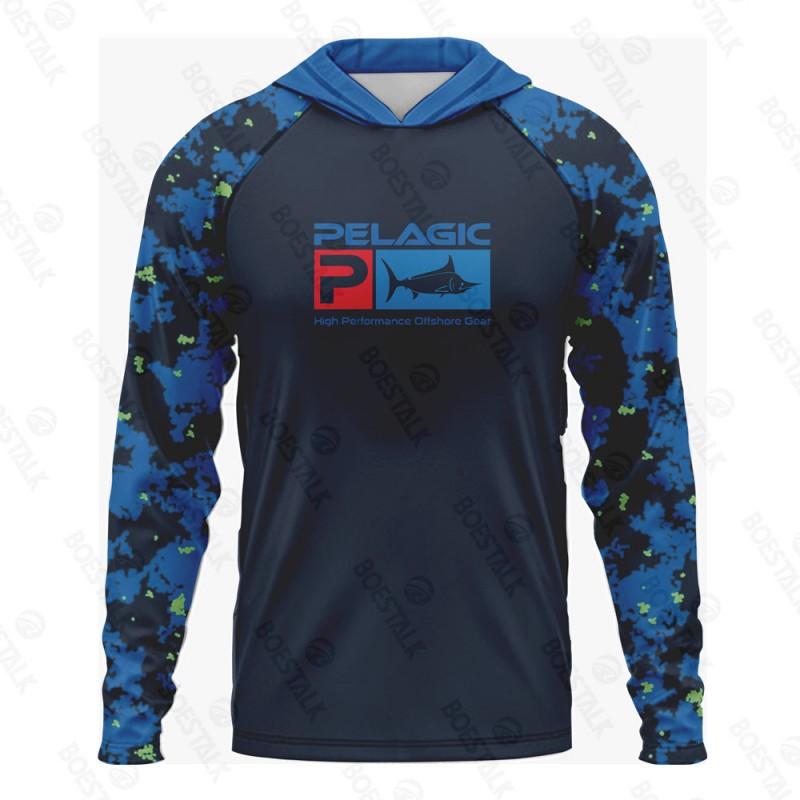 Mens Long Sleeve Hooded Fishing Shirt UPF 50 UV Protection Quick Dry Breathable Outdoor Performance Top Cycling Angling