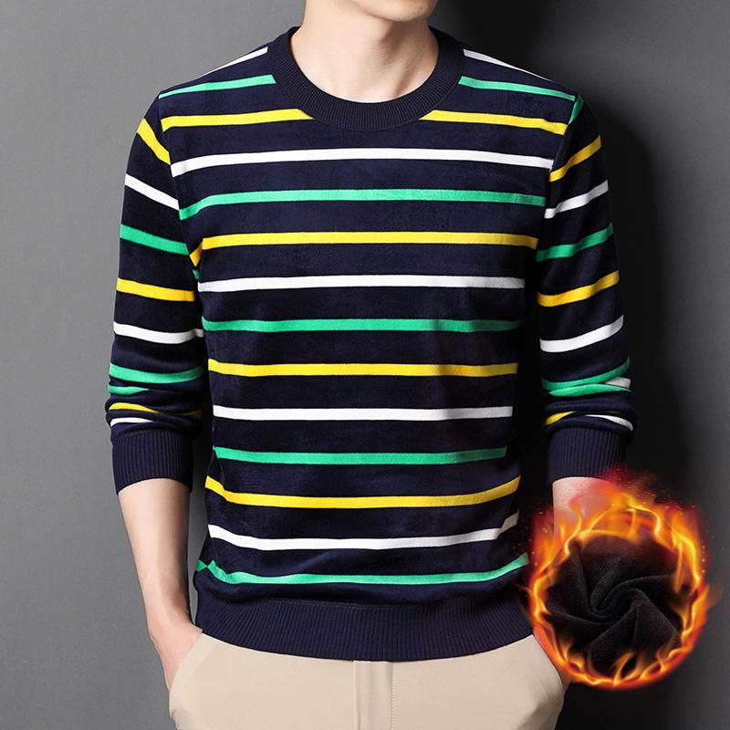 New Winter Velvet Thickened Sweater Men's Bottoming Shirt Double-sided Velvet Korean Style Fashionable Men's Sweater Men's Clothing