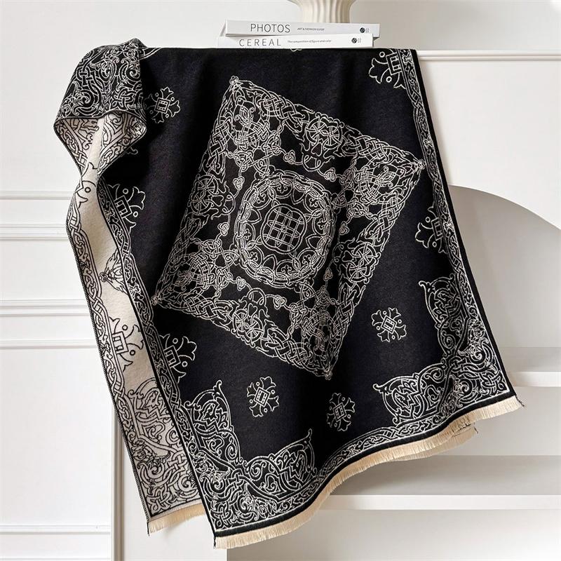 Winter Cashmere Scarf for Women Luxury Warm Shawl Floral Print Windproof Cape Pashmina Handerchief Designer Female Scrarf
