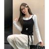 New Spring and Autumn Two-piece Solid Color Long-sleeved T-shirt Layered Vest Slim Fit Top for Women