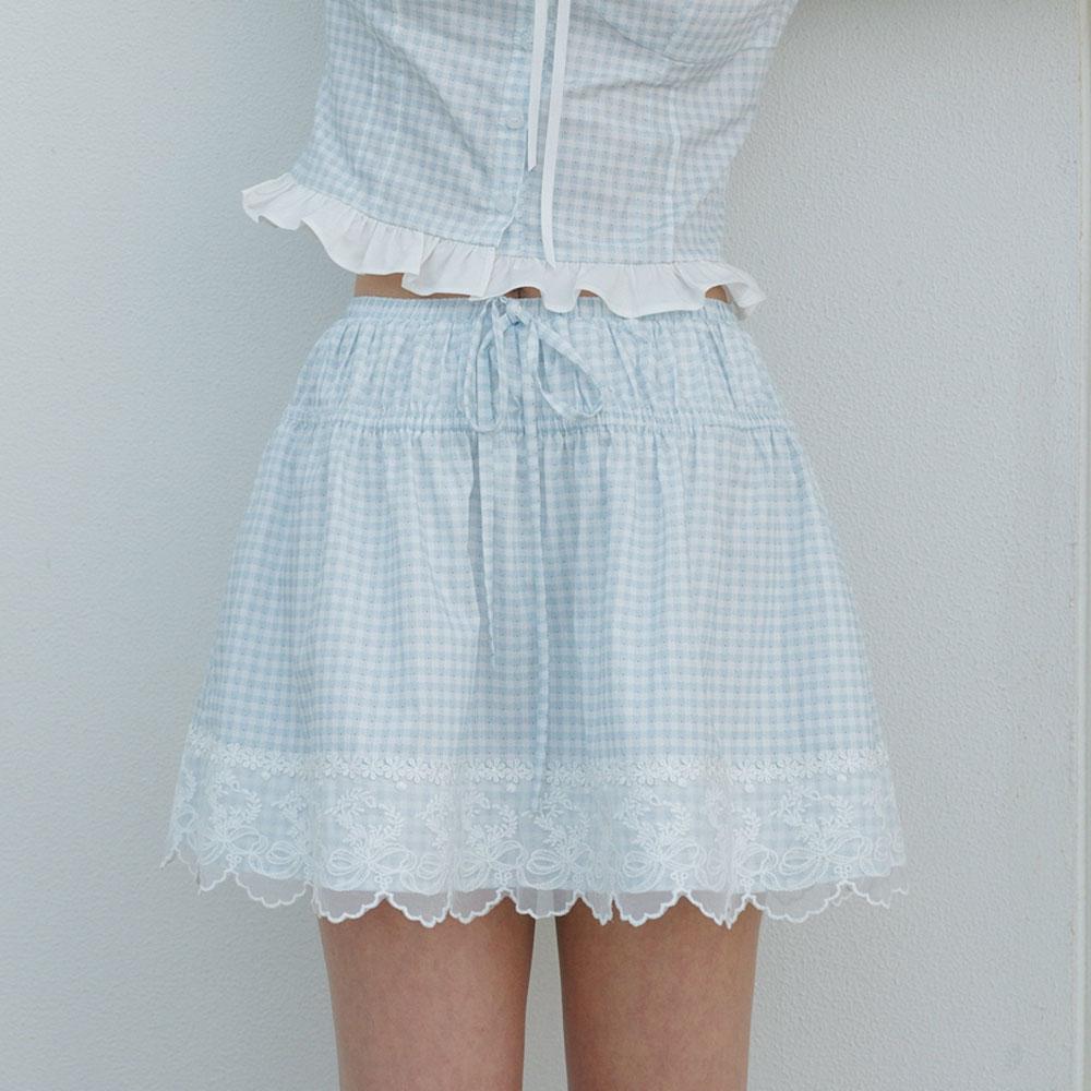 Ceme Adu Cest_Gingham Lace Trim Skirt