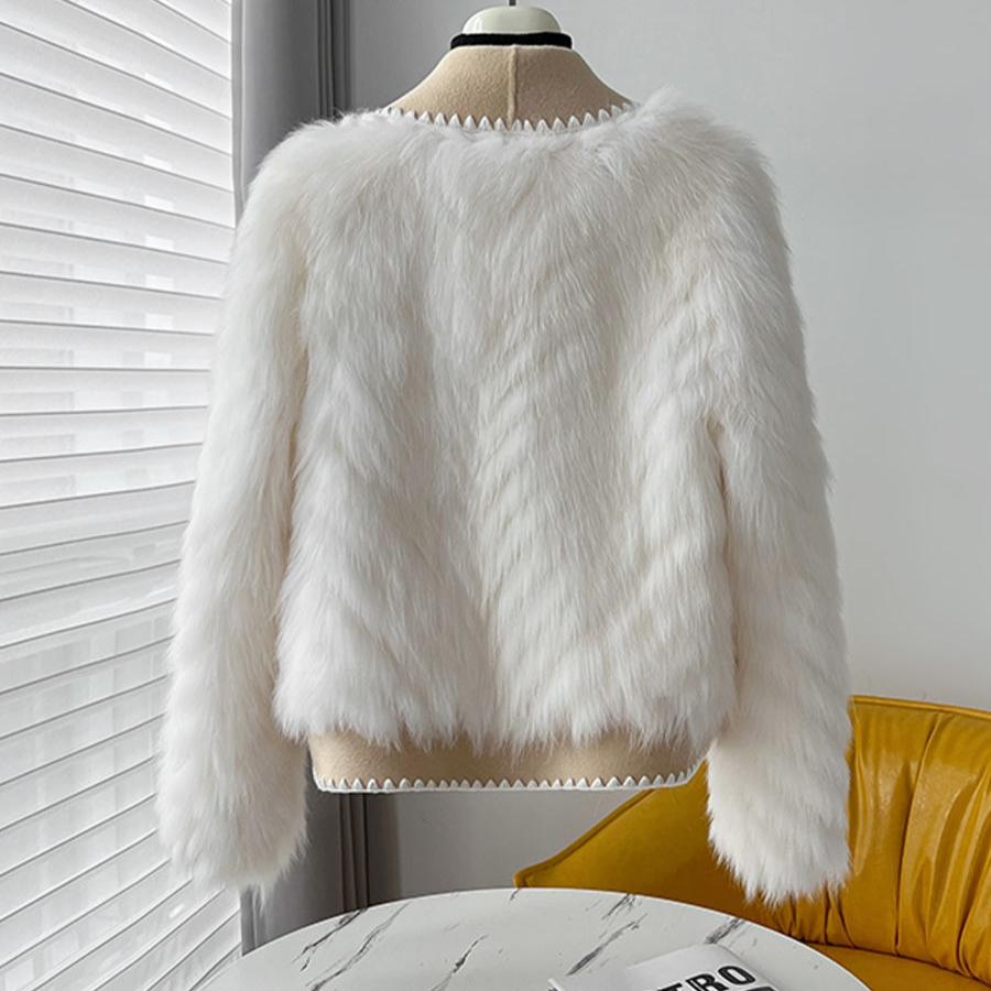 Winter Faux Fur Coat Women Short Wool Fashion Open Front Jacket with Fur Collar