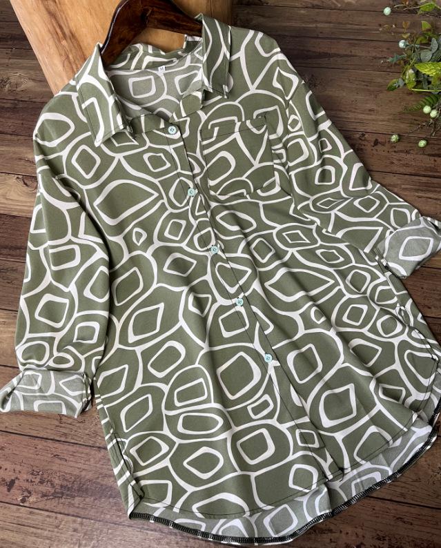 

Весна 2024 Європейська та Американська Мода: Жіночі повсякденні топи з принтом з довгим рукавом 4XL зелений