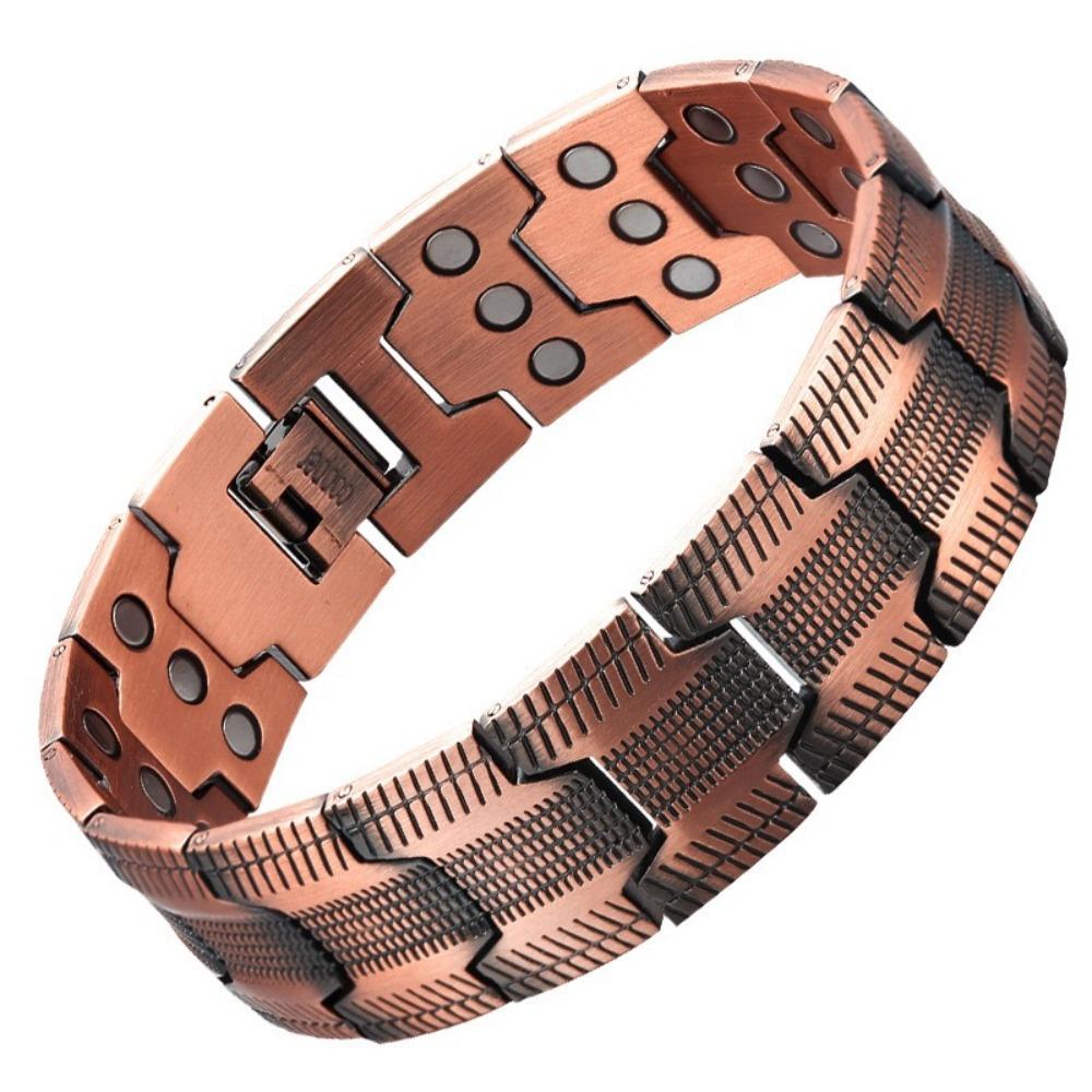 Retro Magnetic Bracelet for Men Wide Cuff Unisex Copper Detachable Couple Bracelet with Full Magnetic Stones