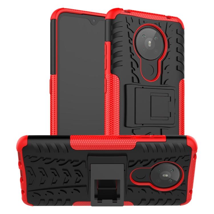 Tire Texture Shockproof TPU + PC Protective Case with Holder For Nokia 5.3 красный