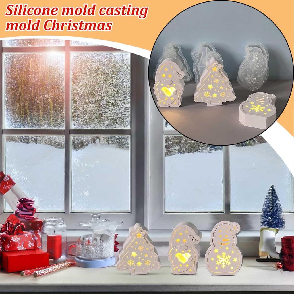 Christmas Candle Holders Silicone Molds Xmas Tree Shaped Tea Light Candle Holder Making Resin Epoxy Casting Mold Home Decoration