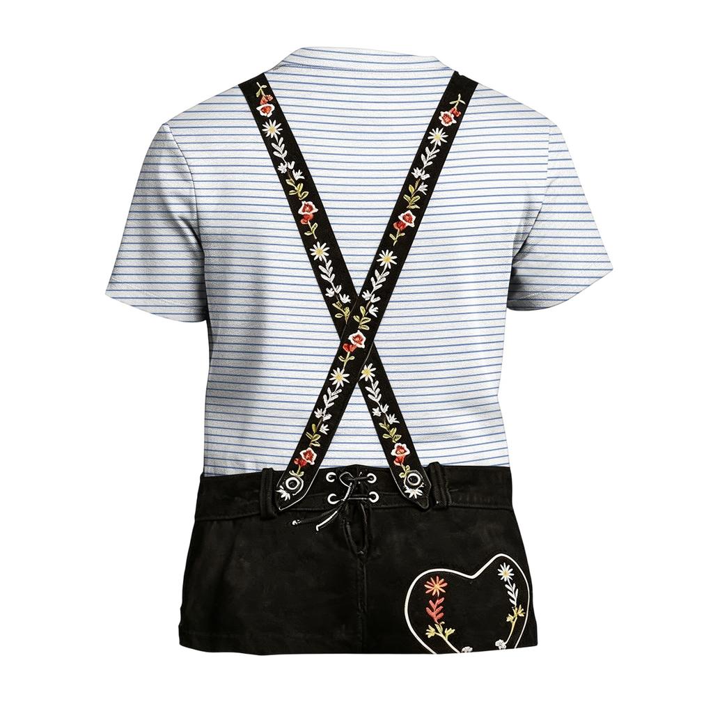 T-shirt da uomo per l'Oktoberfest con stampa testurizzata vintage, manica corta, vestibilità larga, casual, estiva, per uso quotidiano, top con bretelle grafiche e ricami