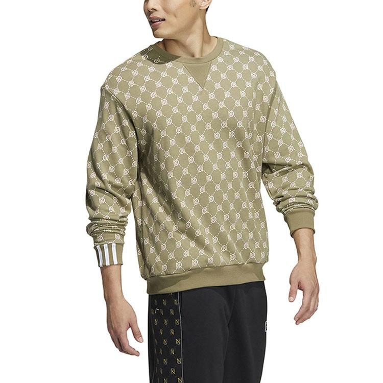 adidas NEO Full Printed Sports Loose Round Neck Sweatshirts 'Olive Green' Men's HM1993