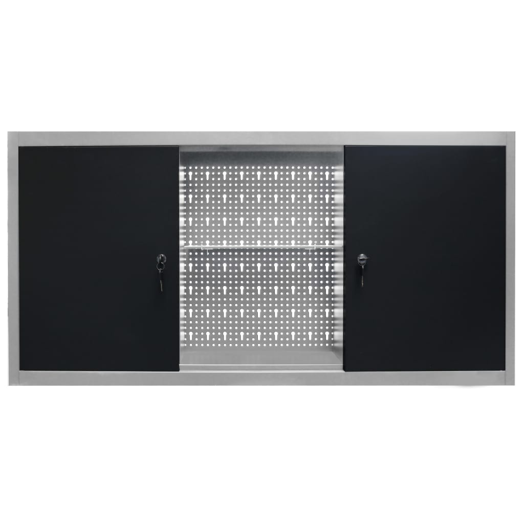 Wall Mounted Tool Cabinet in Industrial Style Metal Gray and Black