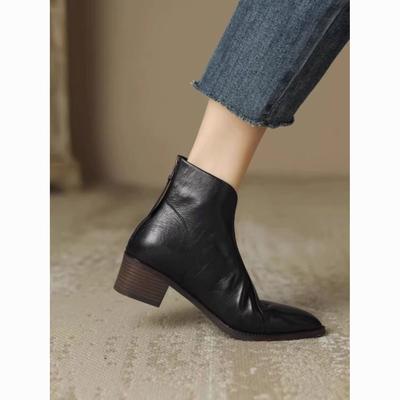 British Retro Brown Martin Boots Women's 2025 Autumn and Winter New Mid-heeled Pointed Thick Heel Short Boots and Ankle Boots