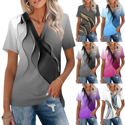 Women's Fashion Casual Lapel Short Sleeve Color Shirt Women's Up Tops
