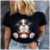 Cotton  Cute Bernese Mountain Dog Graphic T Shirt Women Lovely Fluffy Puppy Heart Paws Print Short Sleeve Tee Gift For Dog