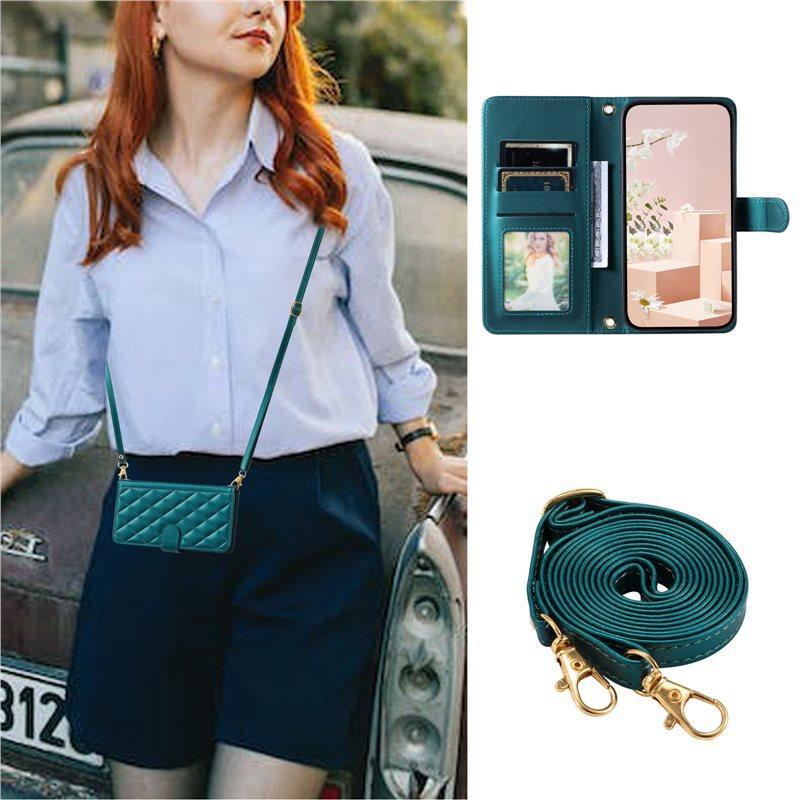 Applicable to Samsung A17/A07Phone case with houndstooth pattern and crossbody strap A56/A55/J8Card slot flip cover case