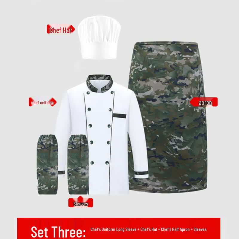 Ink Camo Chef Uniform Set with Hat, Apron, and Sleeves