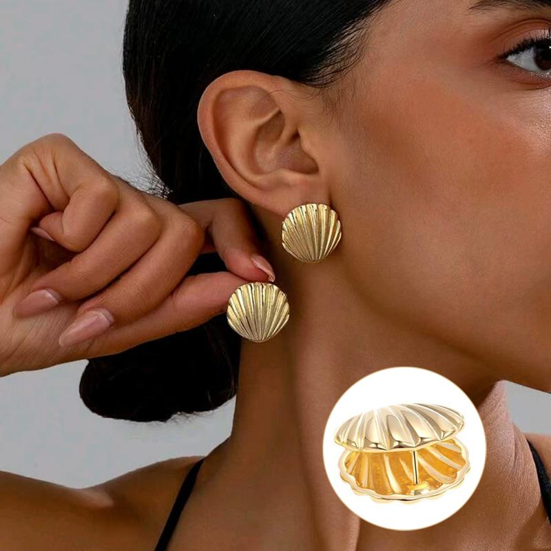 

LATS New Exaggeration Ocean Shell Texture Stud Earrings for Women Trendy Accessories Personalization Zircon Earrings Daily Wear