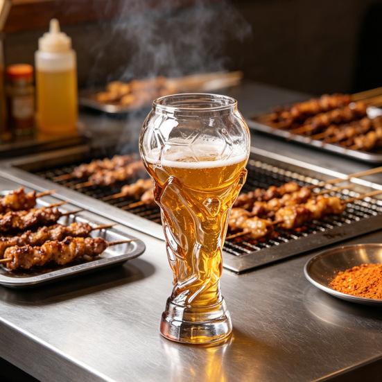 Yousheng 2Pcs Football Trophy Beer Mug, Clear Tall Glass, Football-Themed Beer Stein, Beer Drinking Glass for Game Day Parties BBQ Bar Home