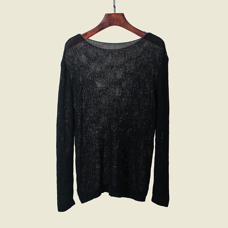 Off-Neck Hot Drilling Ice Silk Long Sleeve Knitwear Summer Coat Loose Version Cut Out Sun Protective Blouse