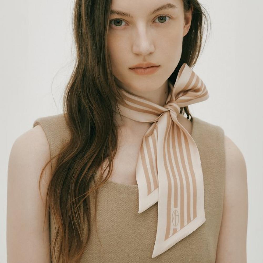 

Avvina Pelle Long Twilly Silk Scarf Stripe Beige Latte Single option