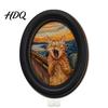 Abstract Expressionist Cat Prints Art Wall Decor Oval 2D Wood Framed Funny Painting Deconstructive Style Print Vintage Ornament for Living