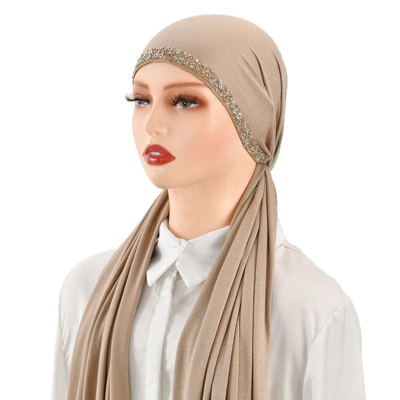 New Hot-selling Solid Color Hot Diamond Mercerized Cotton Headscarf Ethnic Style Women's Soft Fashion Popular Headscarf