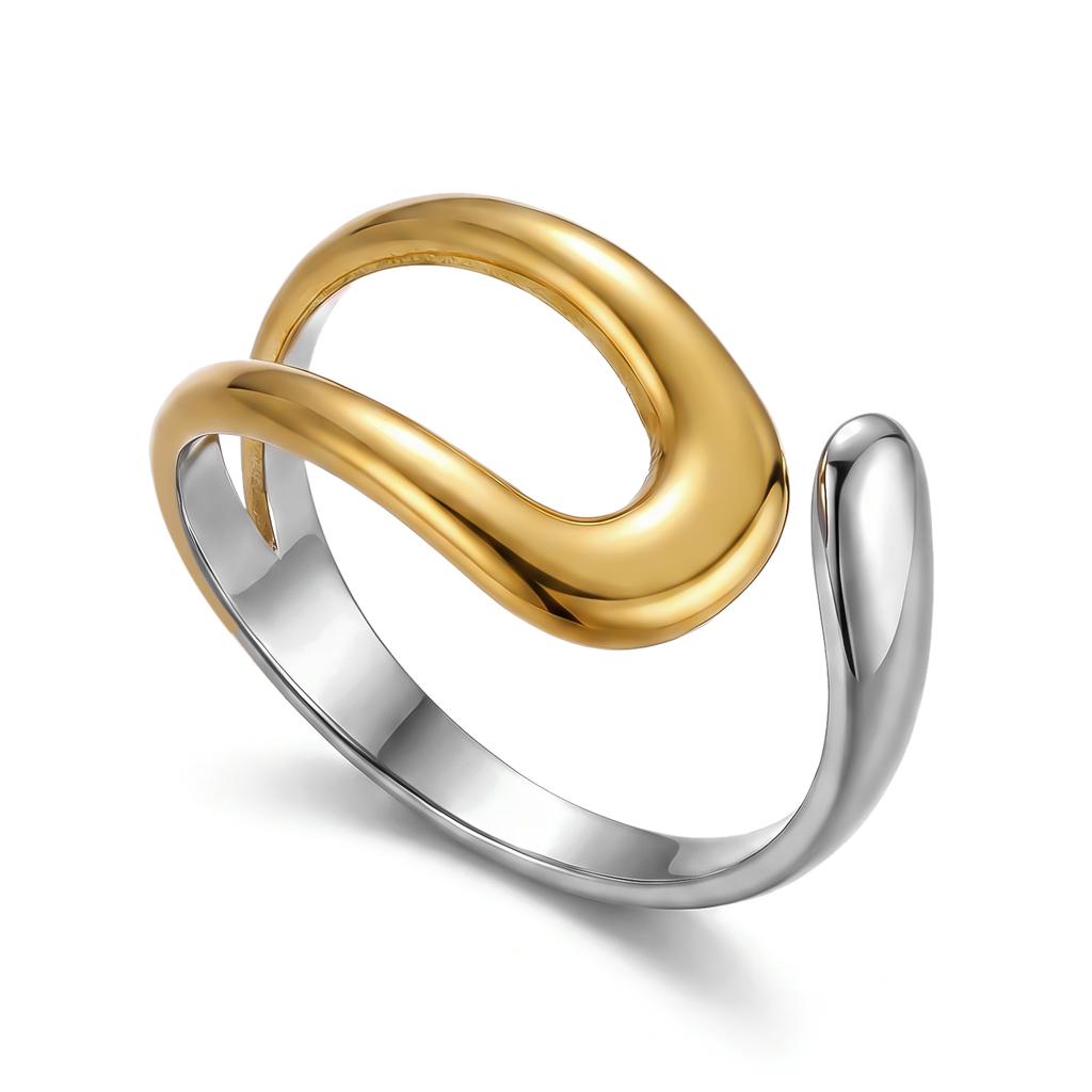 Stainless Steel Gold Plated Two Tone Chunky Rings For Women Double Line Irregular Crystal Zircon Finger Ring Daily Jewelry Gift