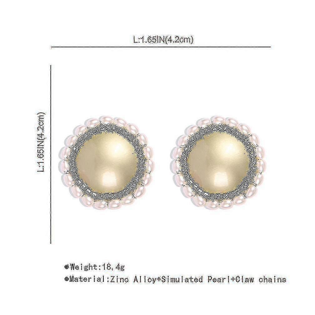 Ear Studs Round Pearl Metal Lace Golden Earrings Ear Clips For Birthday Gift