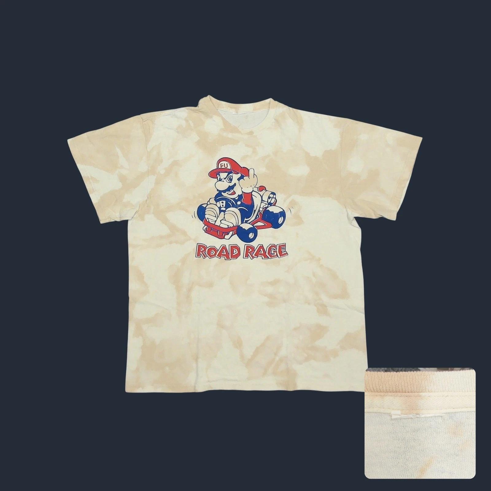 

Y2K Mario Kart Parody Road Rage Tie Dye Funny Graphic T Shirt Mens Large Boxy 2XL