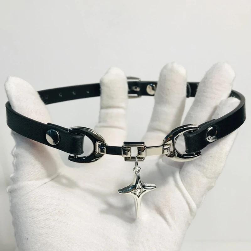 2026 New Punk Dark PU Leather Cross Chocker Neck Strap Daily Clavicle Chain Collar Female