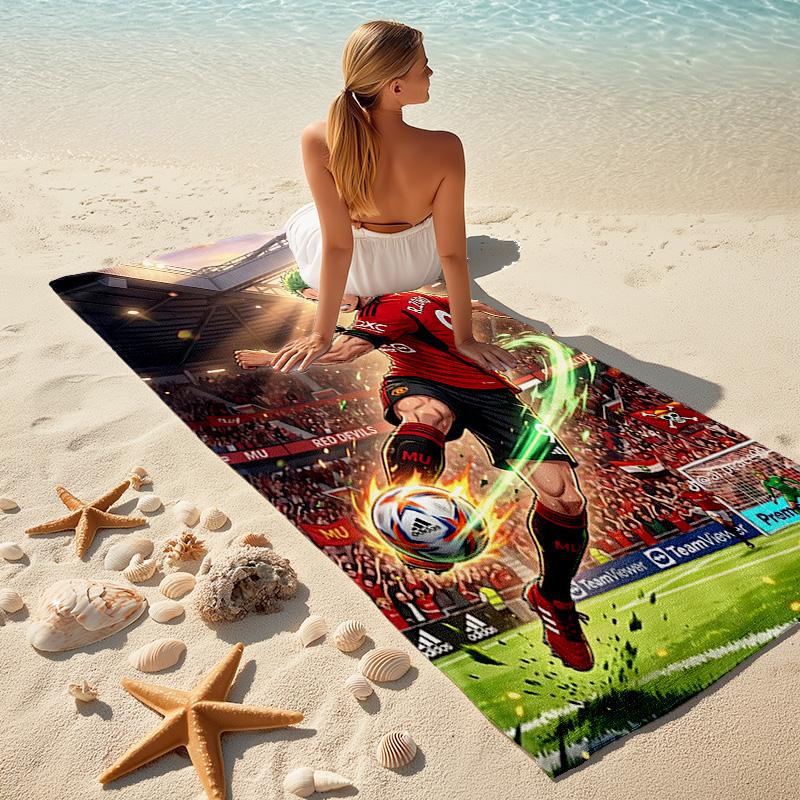 1pc Super Soccer Kick Cartoon Quick Dry Microfiber Bath Towel for Swimming Surfing Camping Unisex Holiday. SJT720139