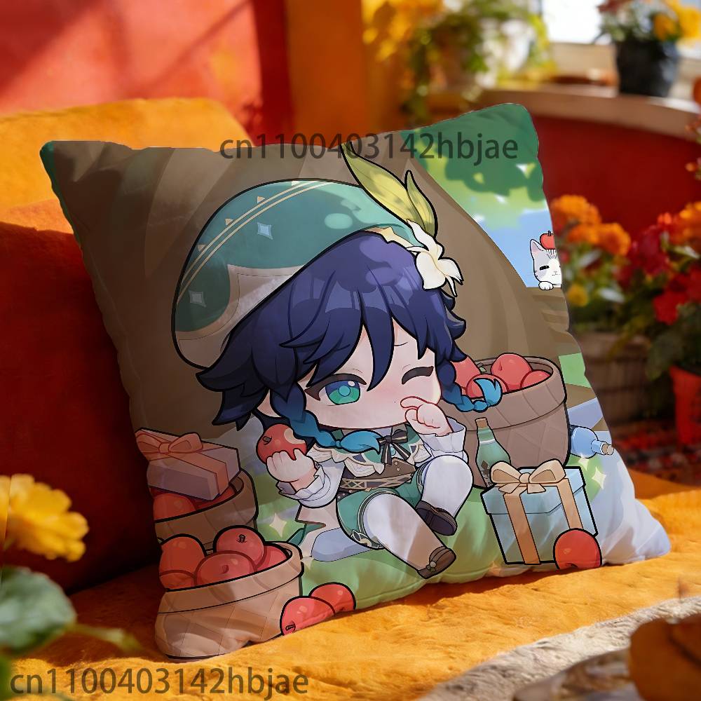 Venti Chibi Pillow Case Print Polyester Fiber 40X40 cm Home Sofa Throw Cushion Cover Decoration