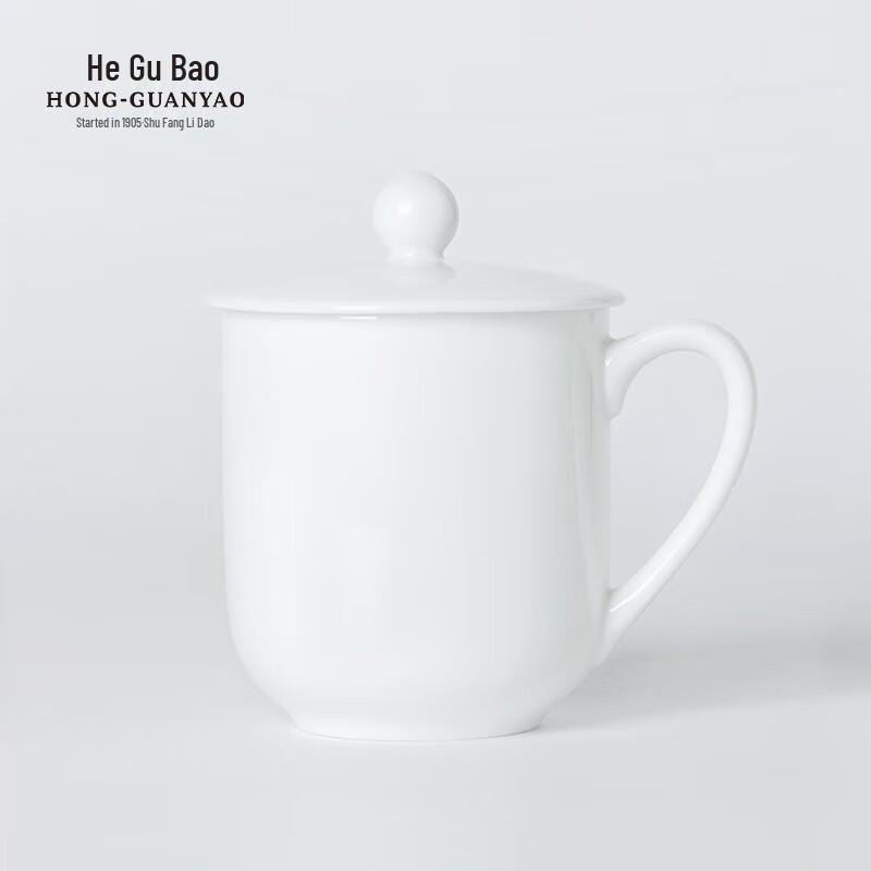 Hong Guanyao White Porcelain Large Capacity Office Cup with Lid and Saucer