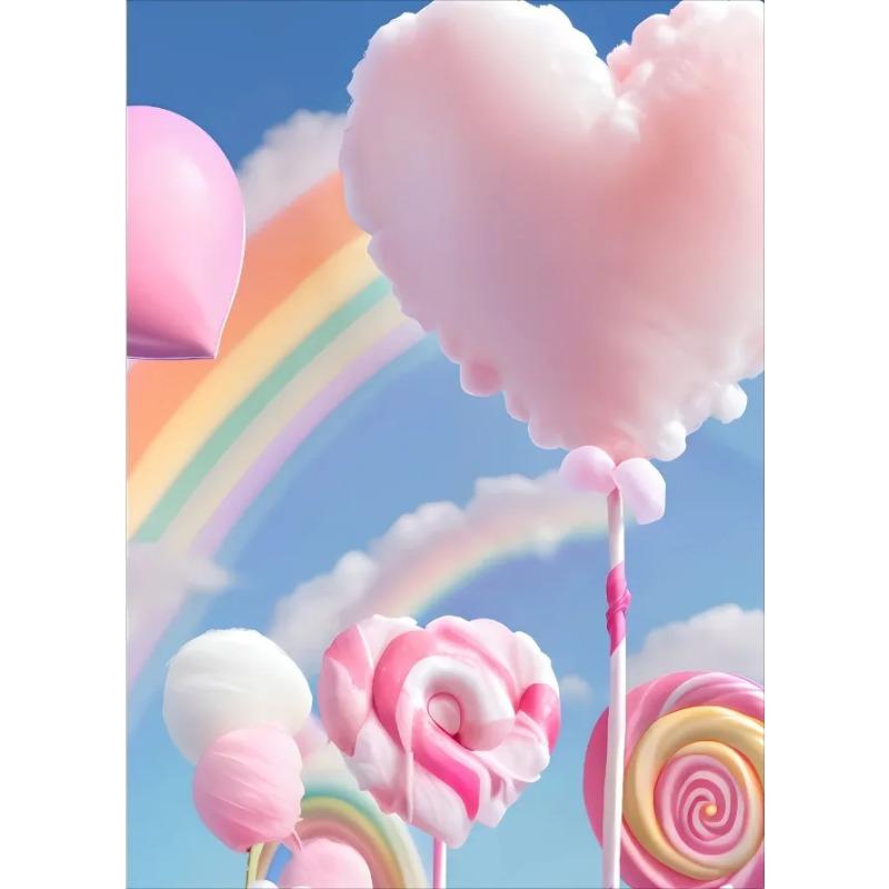 Colored Cotton Candy Rainbow Love Heart Posters Prints Canvas Printing Wall Art Picture for Girl Room Dessert Shop Decor Gifts